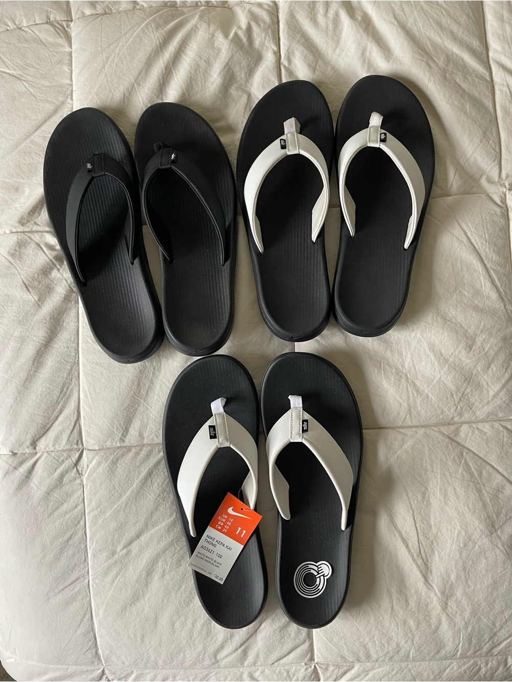 3 pair - Nike Men’s Black and White Flip-Flop Sandals